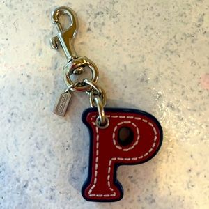 Coach, letter P double-sided leather keychain